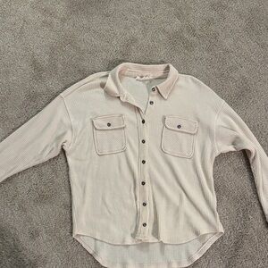 Hippie Rose Long Sleeve Waffle Button-Down in Light Beige